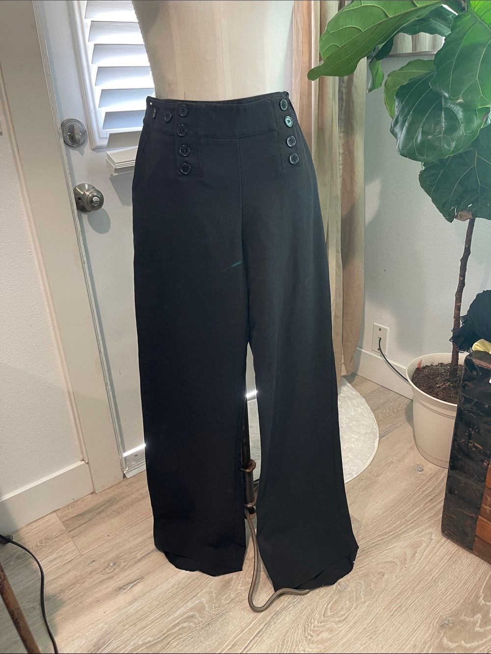 Darling Forever 21 Black High-Rise Wide Leg Pants,  Button Detail for Overalls